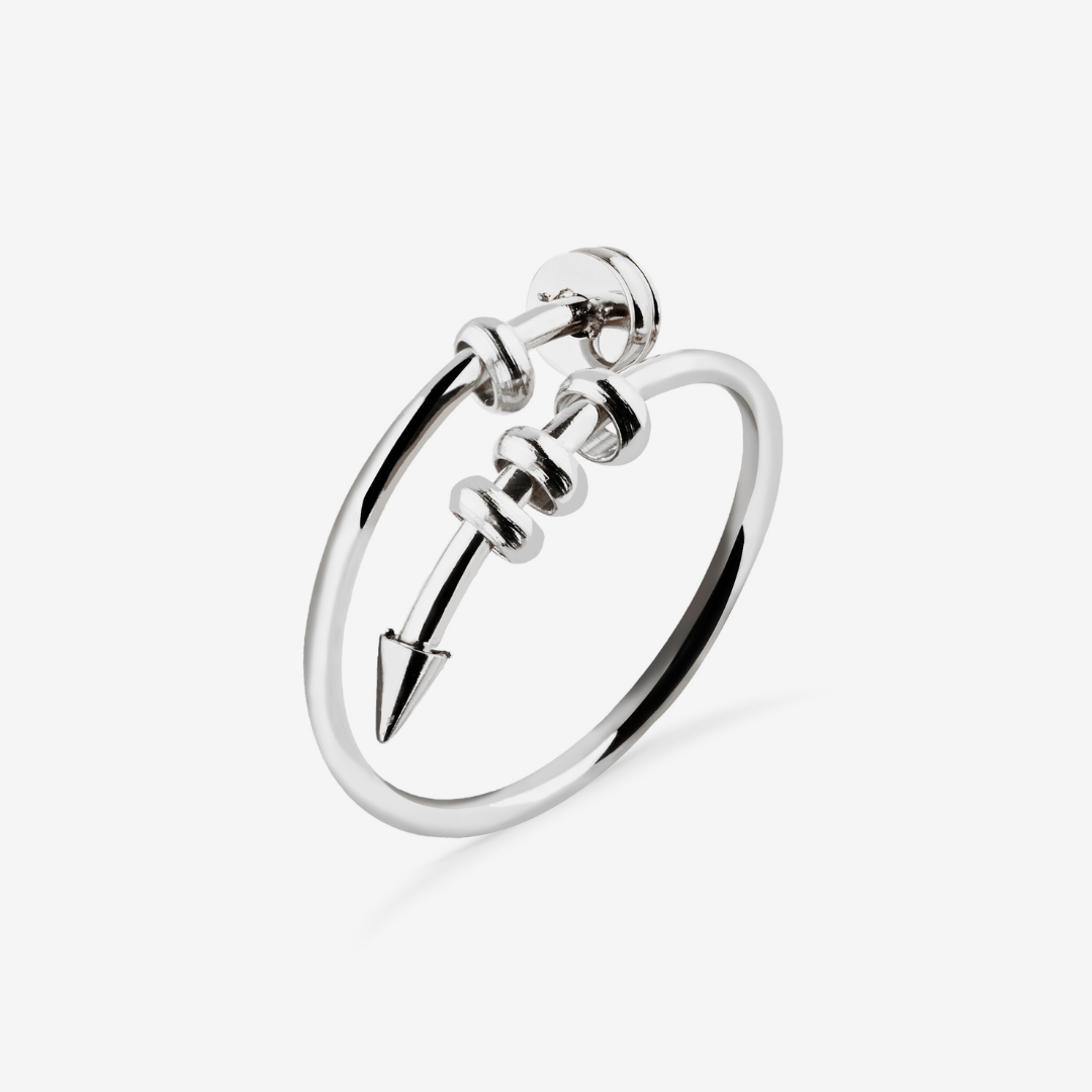 silver 4-bead adjustable nail anxiety ring