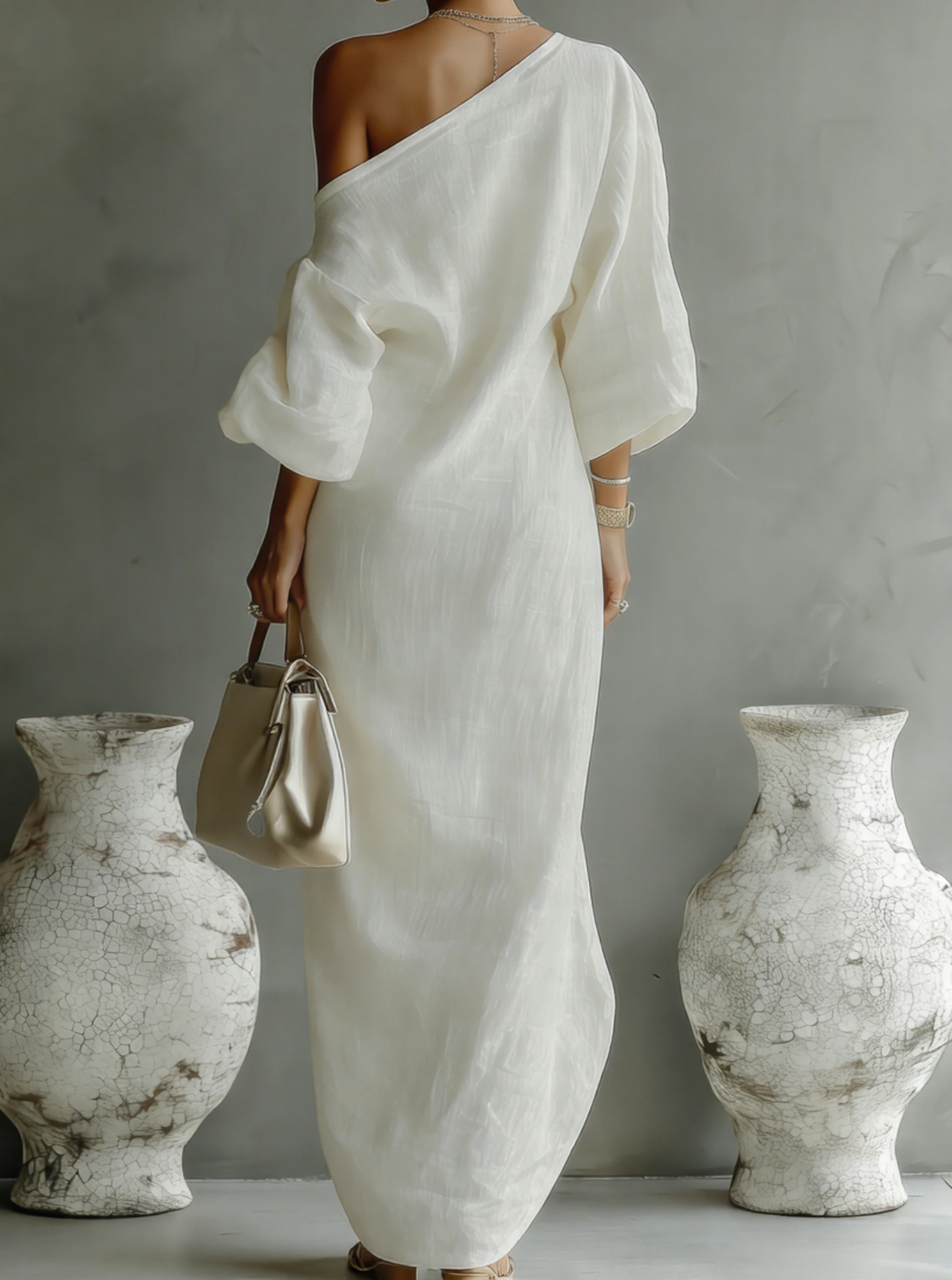 Aurelia | Elegant One-Shoulder Linen Maxi Dress