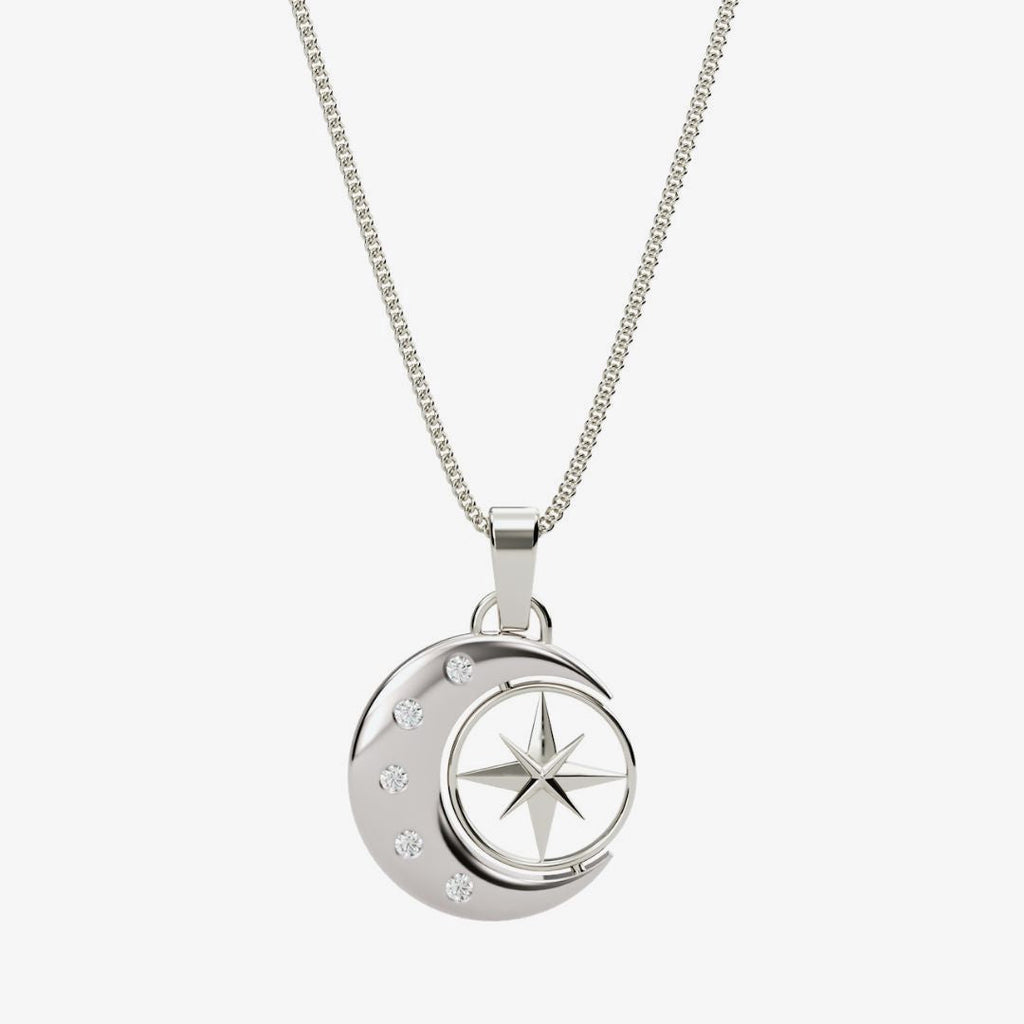 silver moon and spinning star necklace