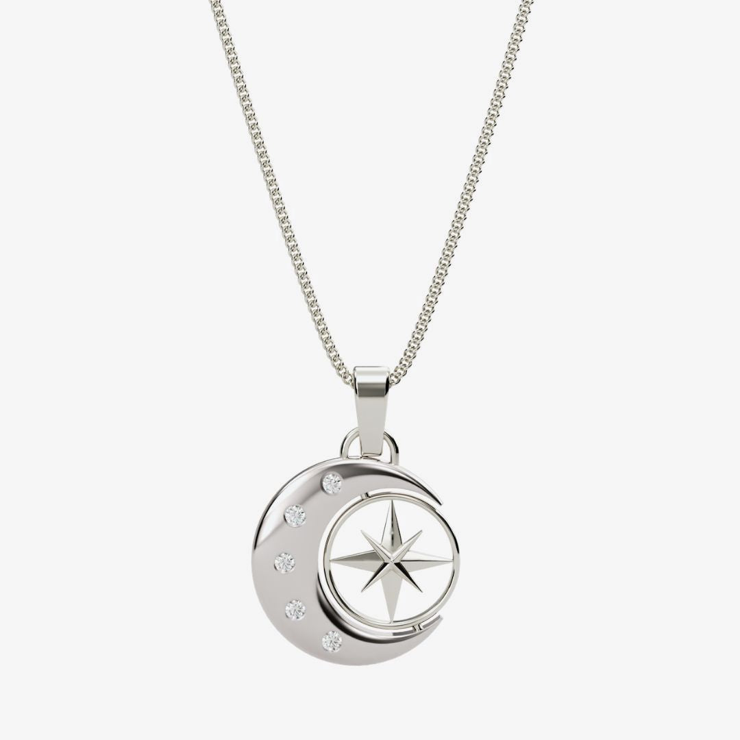 silver moon and spinning star necklace
