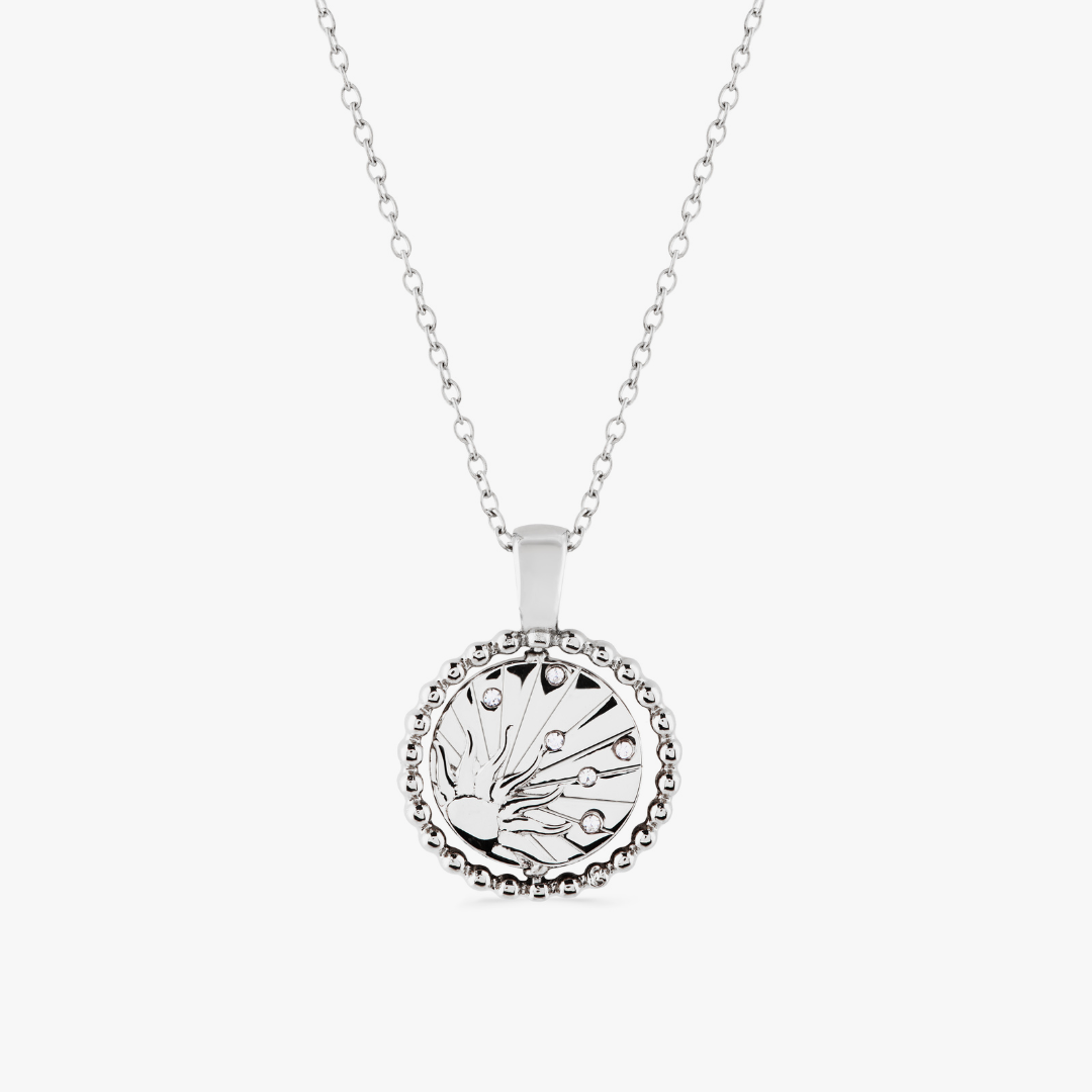 silver sphere-edged day and night spinning necklace