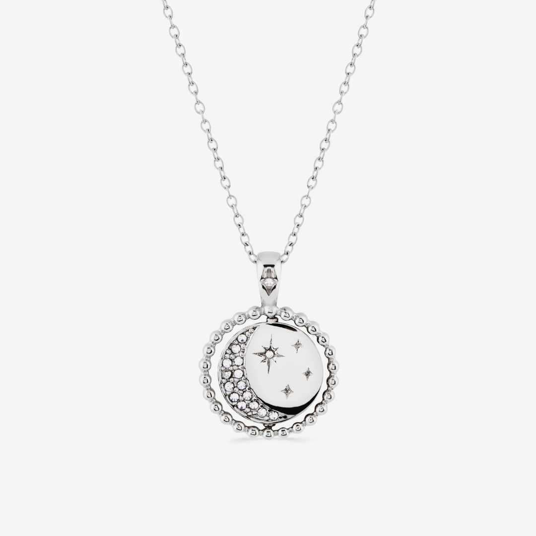 silver sphere-edged day and night spinning necklace