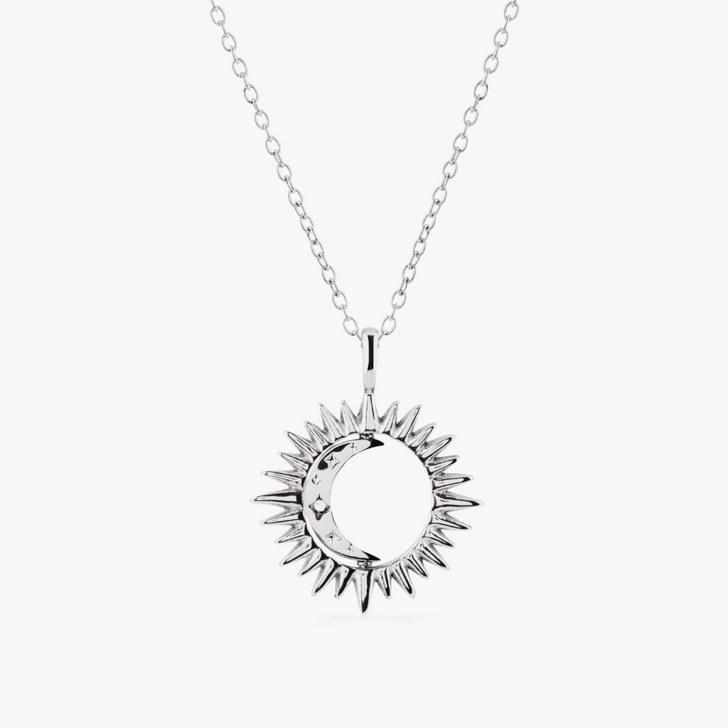 silver rotating moon necklace