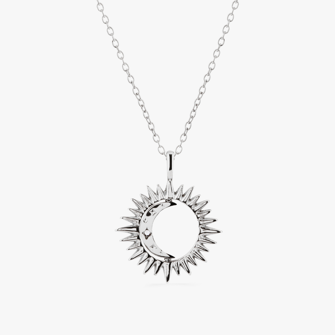 silver rotating moon necklace