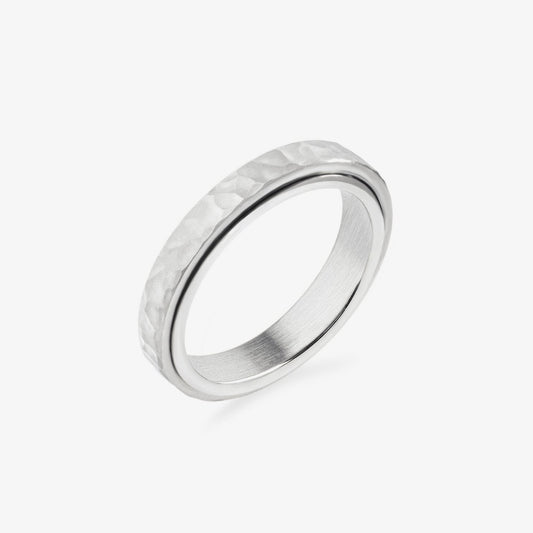 silver spinning hammered ring