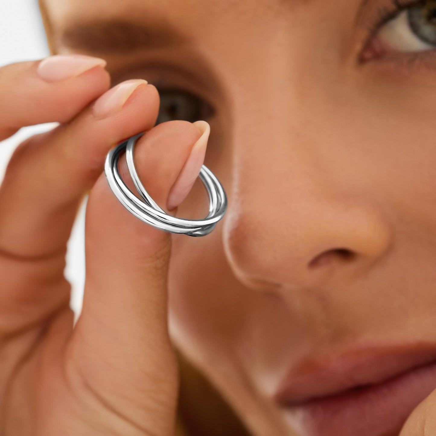 silver trio gliding fidget ring