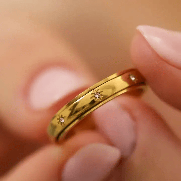 gold spinning star eternity band ring