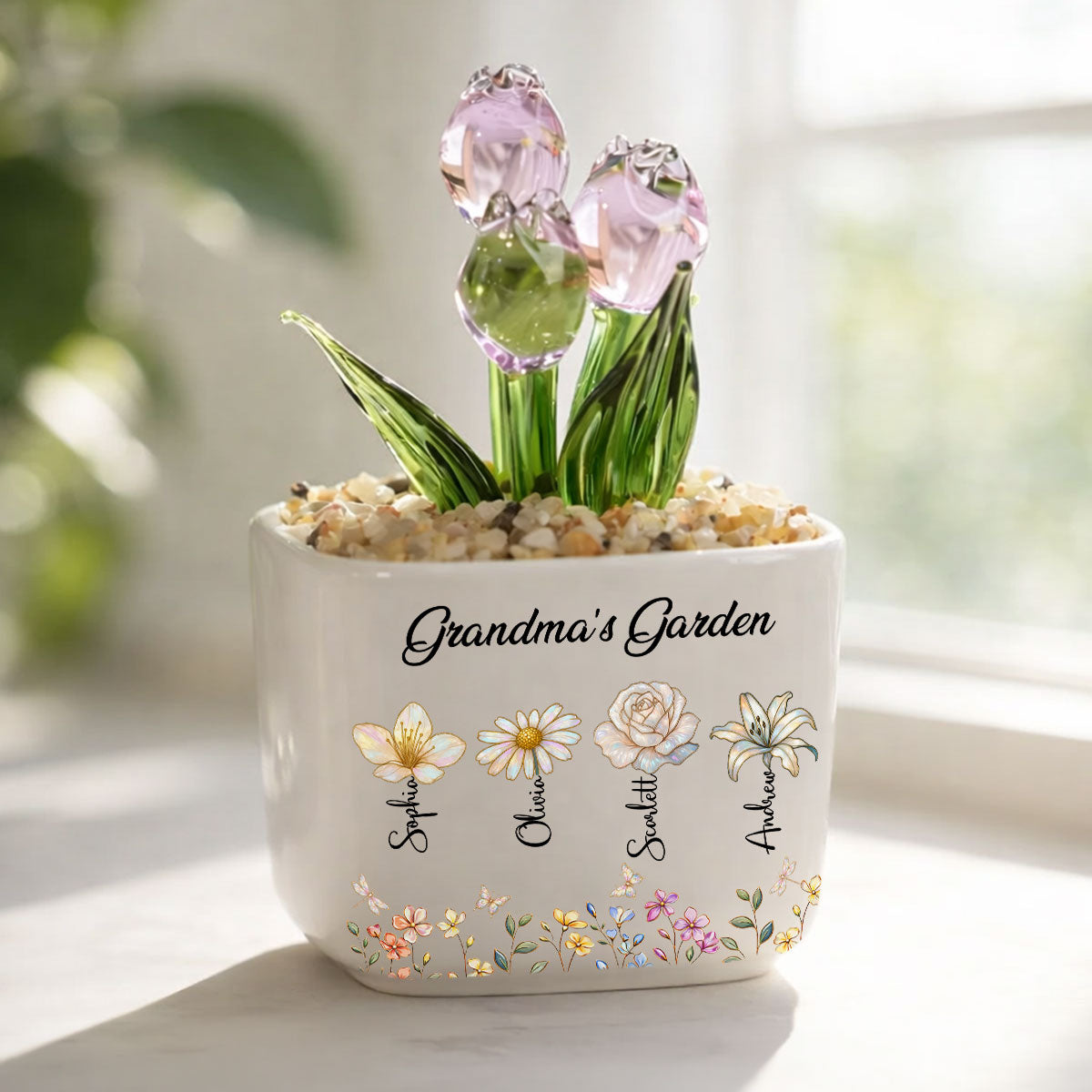 Grandma's Garden- Personalized Custom Glass Everlasting Tulips