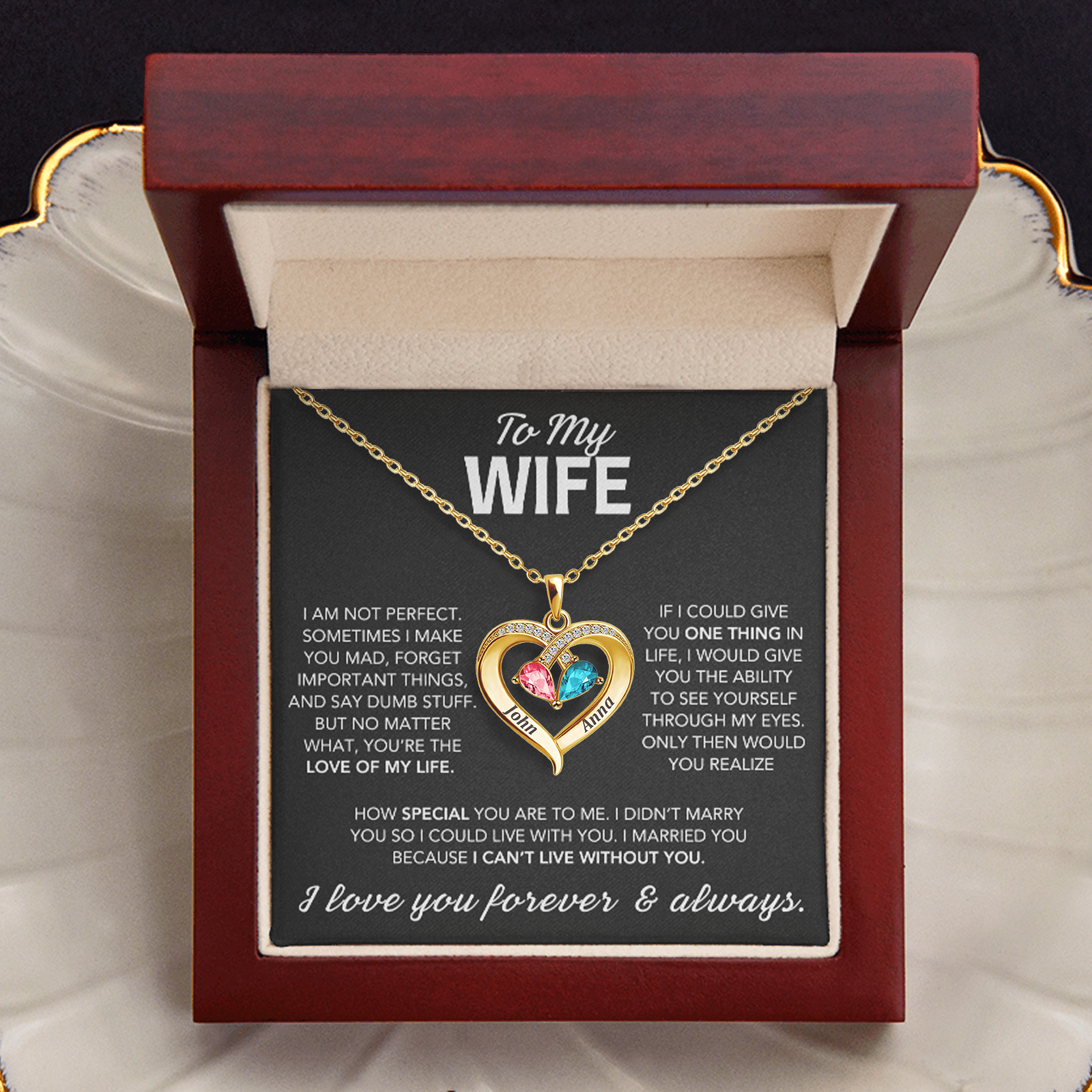 To My Wife – Birthstone Heart Necklace