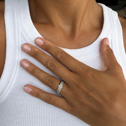 silver grooved anxiety ring