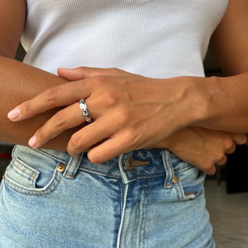 silver night sky anxiety ring