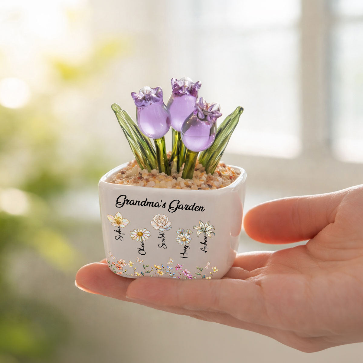 Grandma's Garden- Personalized Custom Glass Everlasting Tulips