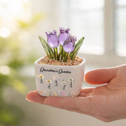 Grandma's Garden- Personalized Custom Glass Everlasting Tulips
