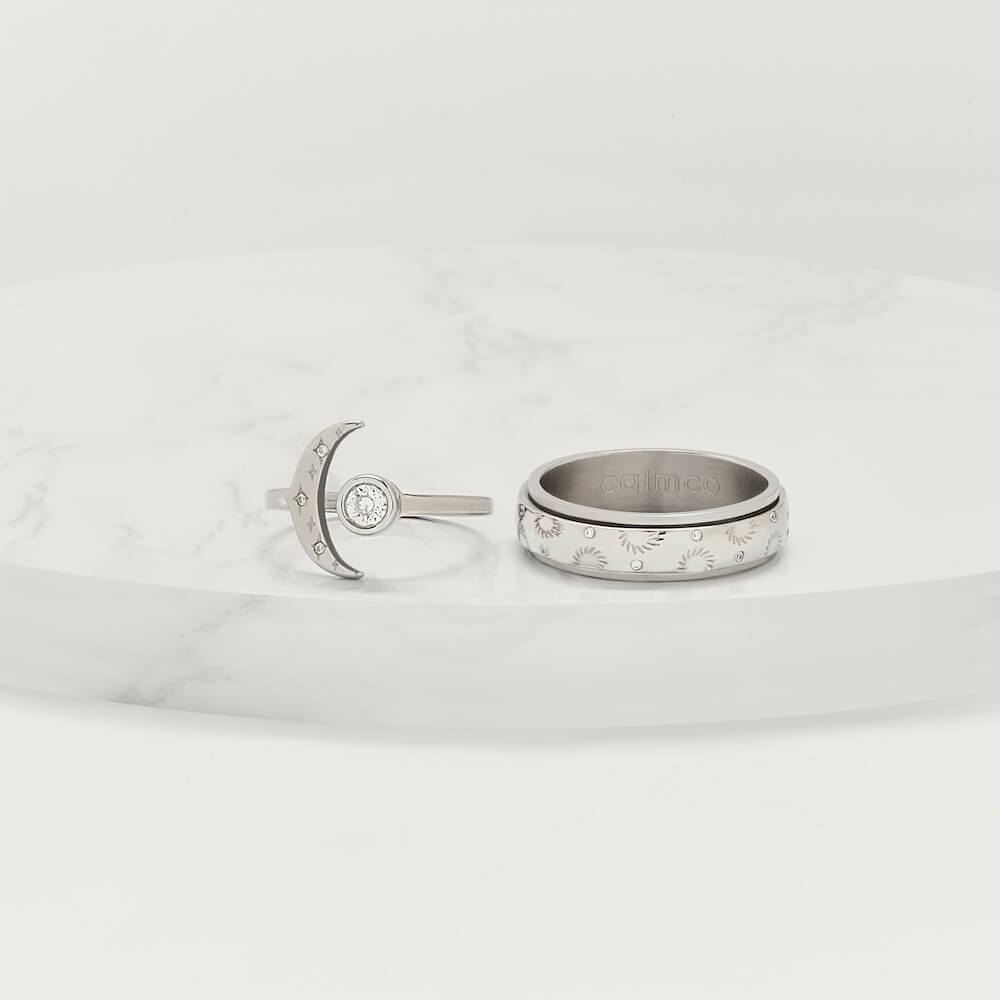 silver sun crystal anxiety ring