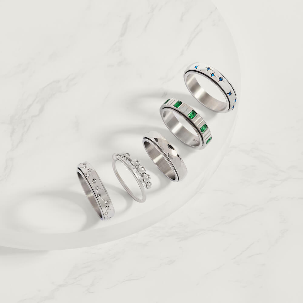 silver star & blue crystal anxiety ring