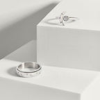 silver moon and star pattern anxiety ring