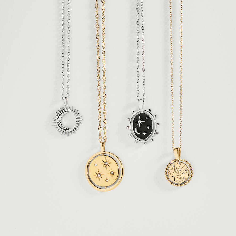silver rotating moon necklace