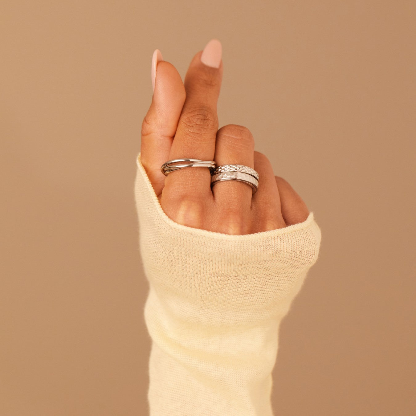 silver trio gliding fidget ring