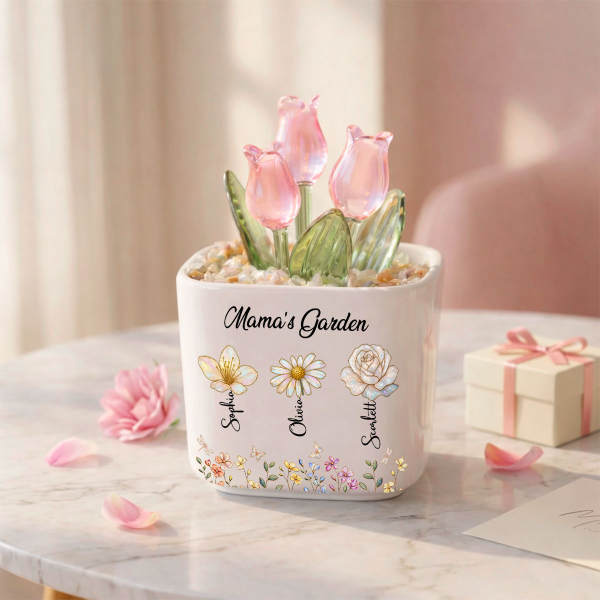 Grandma's Garden- Personalized Custom Glass Everlasting Tulips