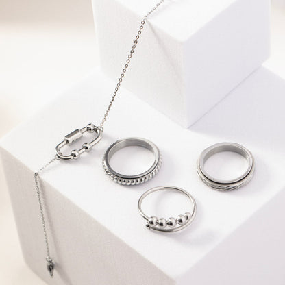 silver 4-bead adjustable anxiety ring