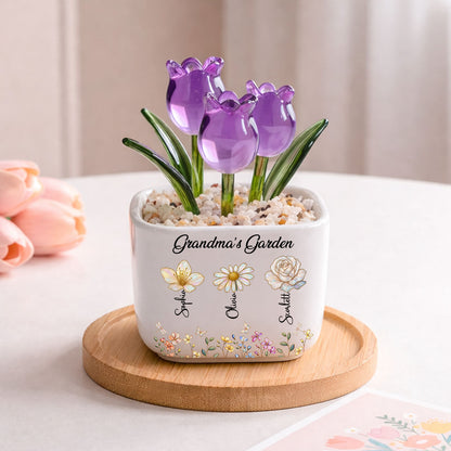 Grandma's Garden- Personalized Custom Glass Everlasting Tulips