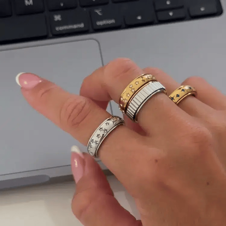silver night sky anxiety ring