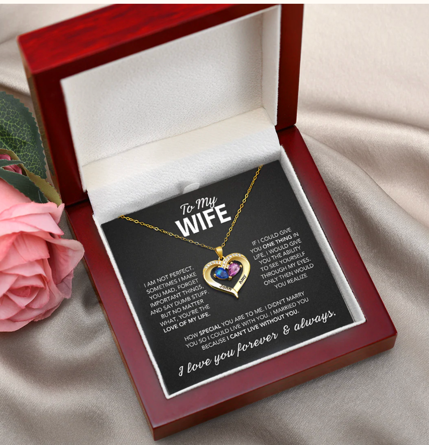To My Wife – Birthstone Heart Necklace