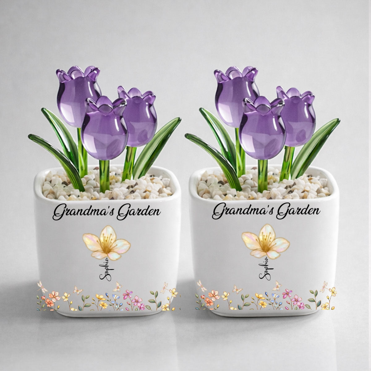 Grandma's Garden- Personalized Custom Glass Everlasting Tulips