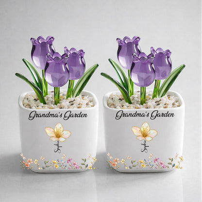 Grandma's Garden- Personalized Custom Glass Everlasting Tulips