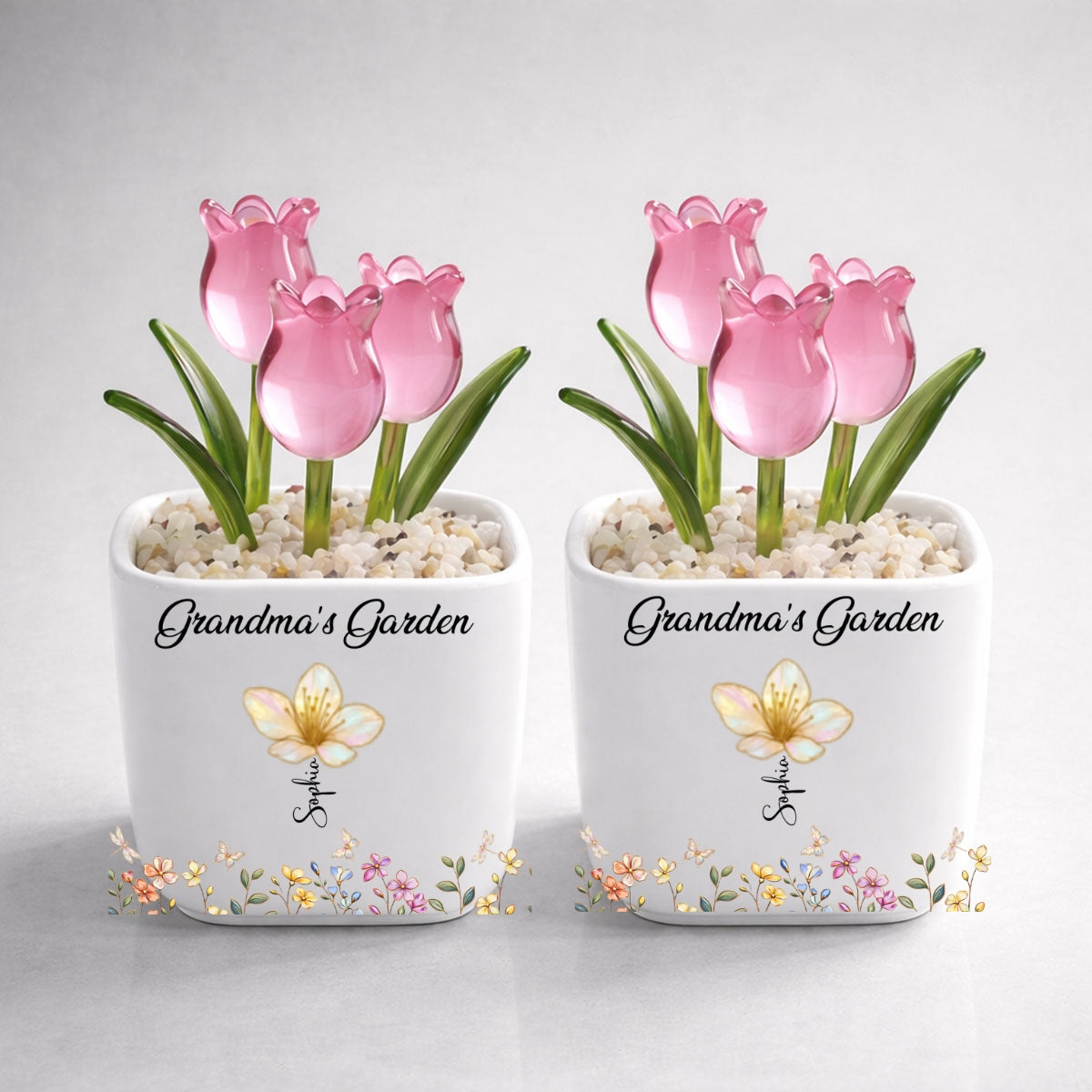 Grandma's Garden- Personalized Custom Glass Everlasting Tulips