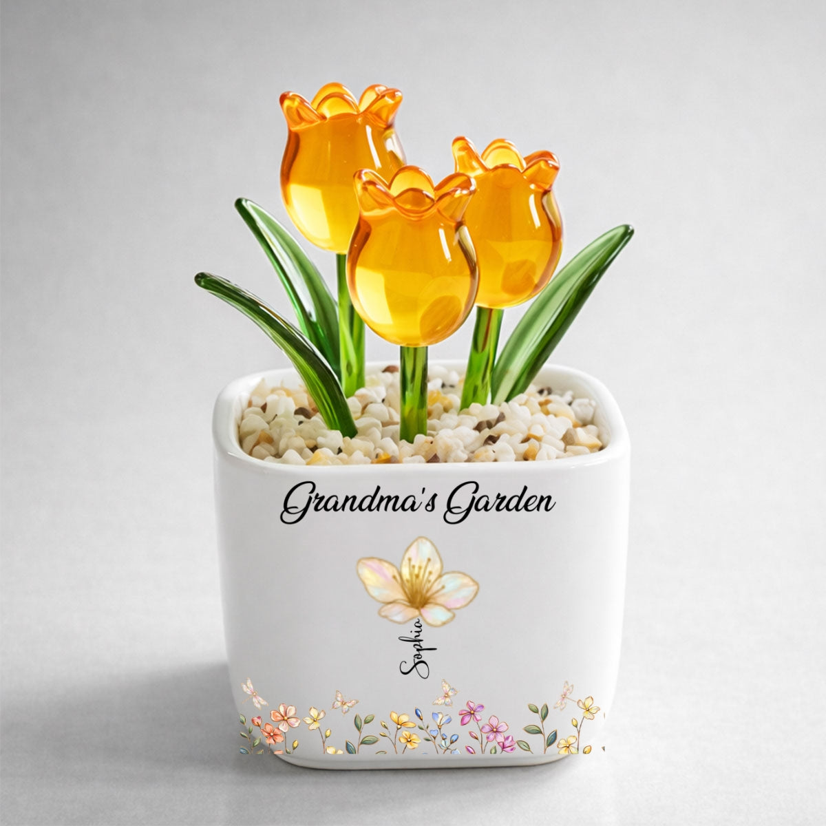 Grandma's Garden- Personalized Custom Glass Everlasting Tulips