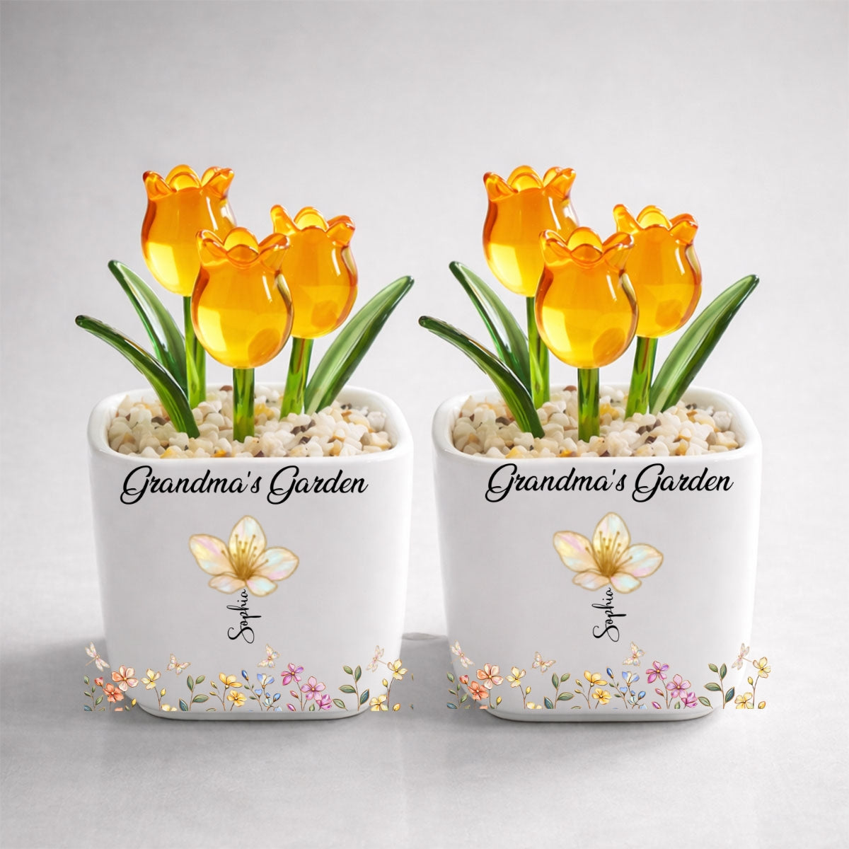 Grandma's Garden- Personalized Custom Glass Everlasting Tulips